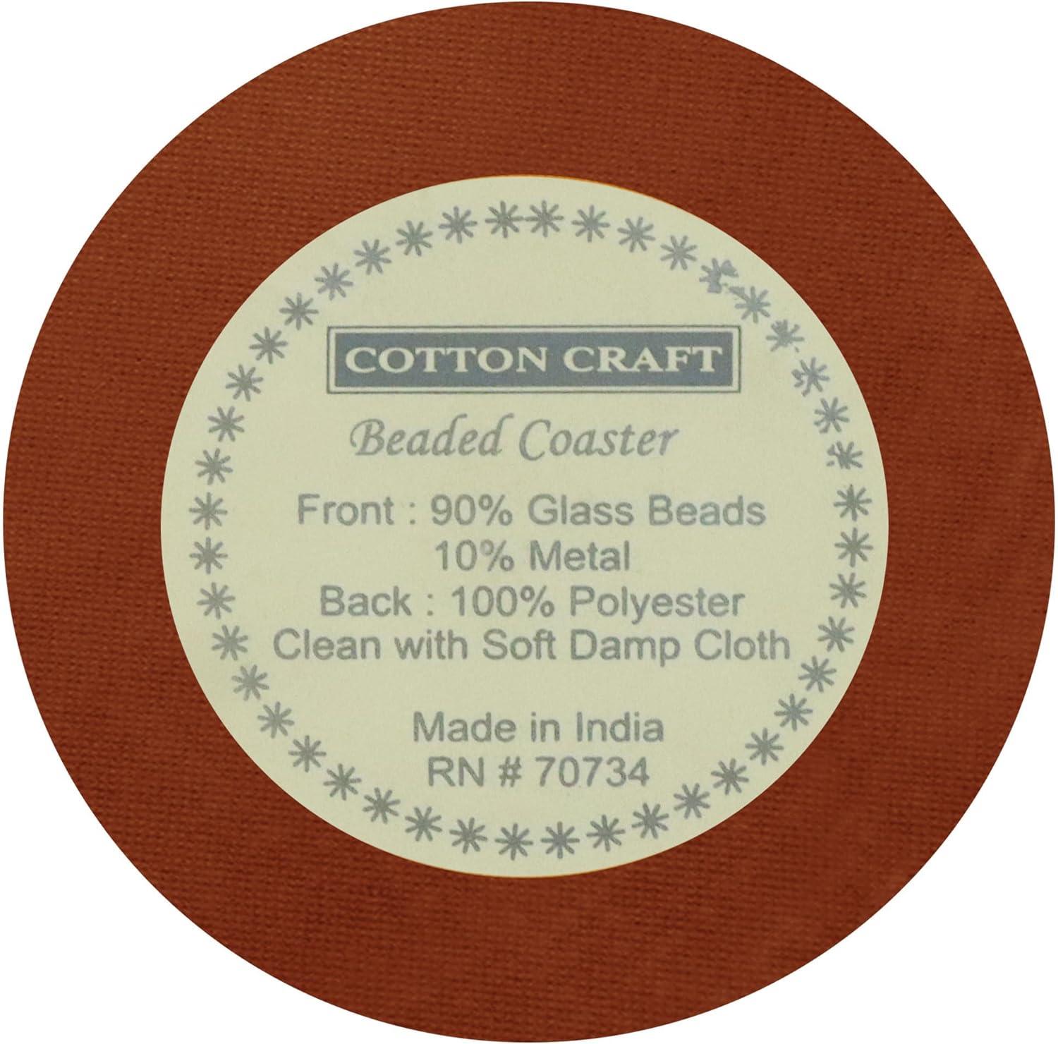 imageCOTTON CRAFT Glitz Beaded Coasters Set of 8 Handmade Bar Drink Tabletop Protection Coasters Halloween Harvest Autumn Fall Thanksgiving Holiday Christmas Xmas Party 4 inches Round BrownRust