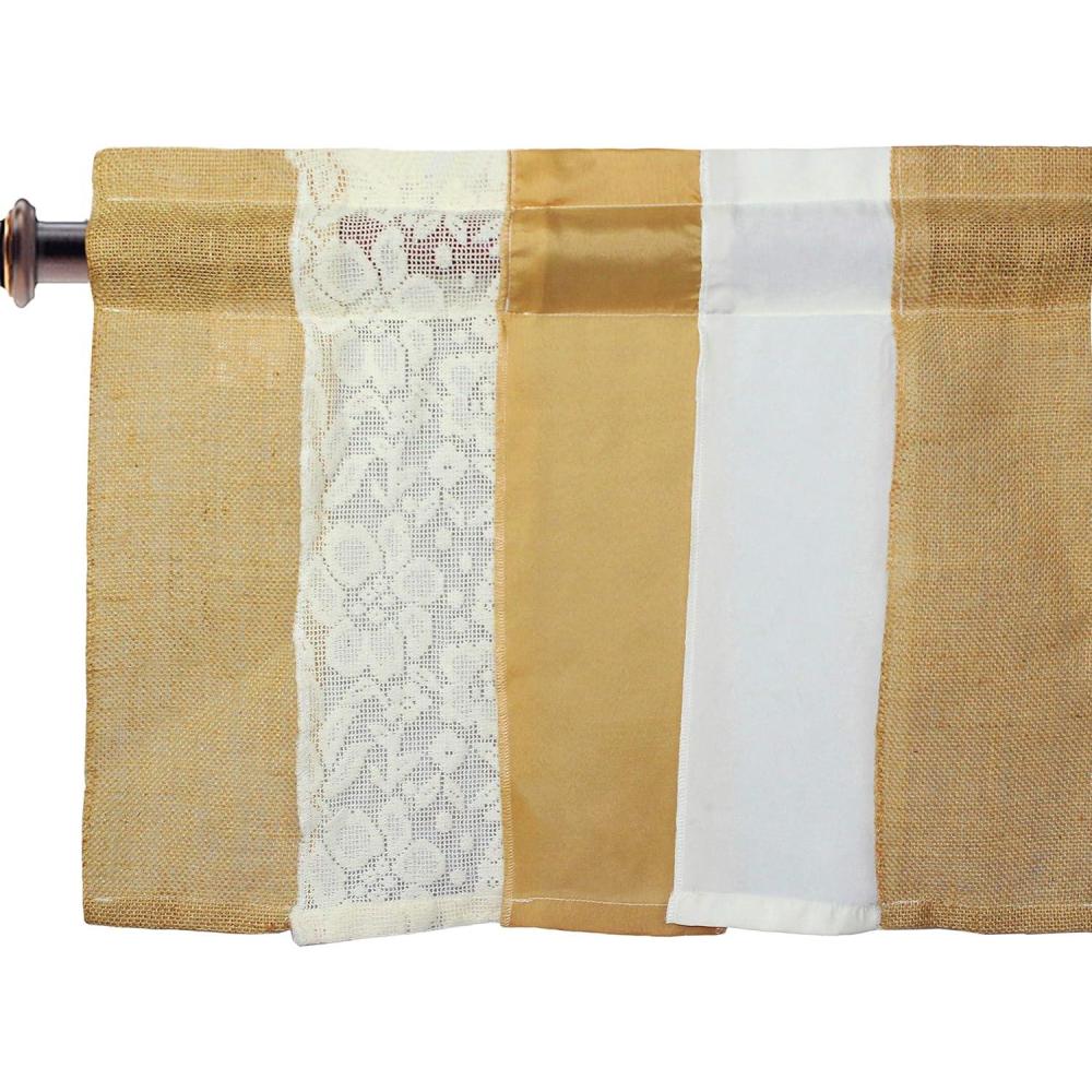 imageCOTTON CRAFT  2 Piece Valance  Jute Cotton Multi with Lace  Size 72 Inch x 16 Inch  Casual Chic Stylish