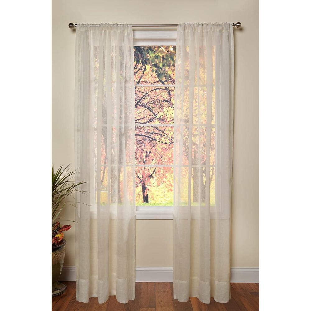 imageCOTTON CRAFT  Genuine Pure 100 Linen Rod Pocket Window Panels  One Pair  Ivory 54x96 Hand Crafted ampamp Hand Stitched Sheer Linen Panels  Generous 6 inch Hem  Truly Sophisticated Luxury