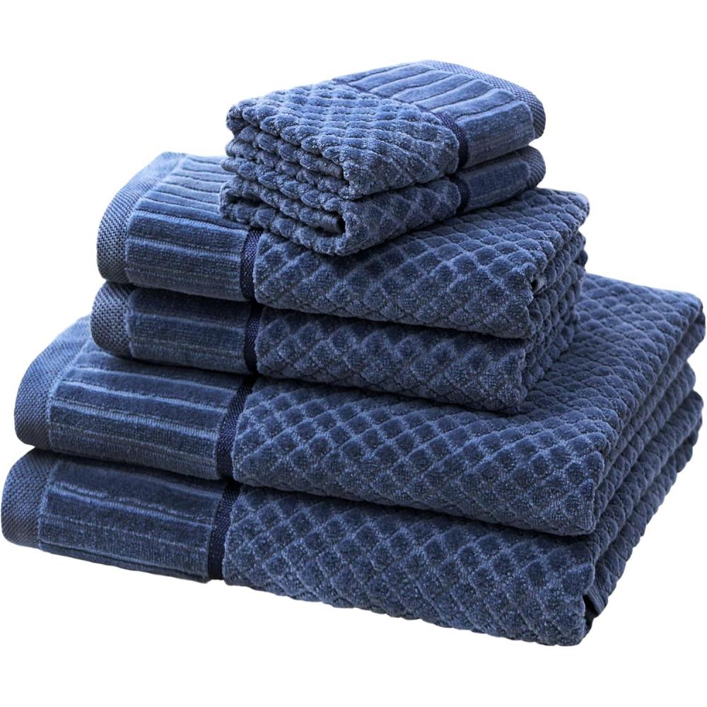 imageCOTTON CRAFT 6 Piece Set  100 Cotton Bathroom Towels  Soft Absorbent Sculpted Jacquard Velour Decorative  550 GSM Luxury Guest  2 Bath 2 Hand 2 Washcloth  BlueBlue