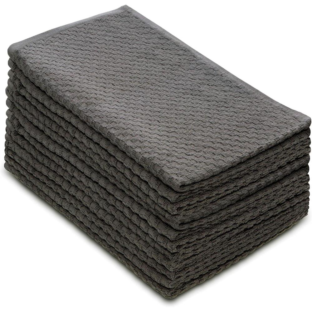 imageCOTTON CRAFT Amazing Kitchen Towels  Set of 12 Terry Towels  100 Cotton Euro Caf Waffle Weave Dish Towel Set  Soft Absorbent Quick Dry Low Lint Reusable Pantry Bar Cleaning Cloth  16x28  BlackCharcoal
