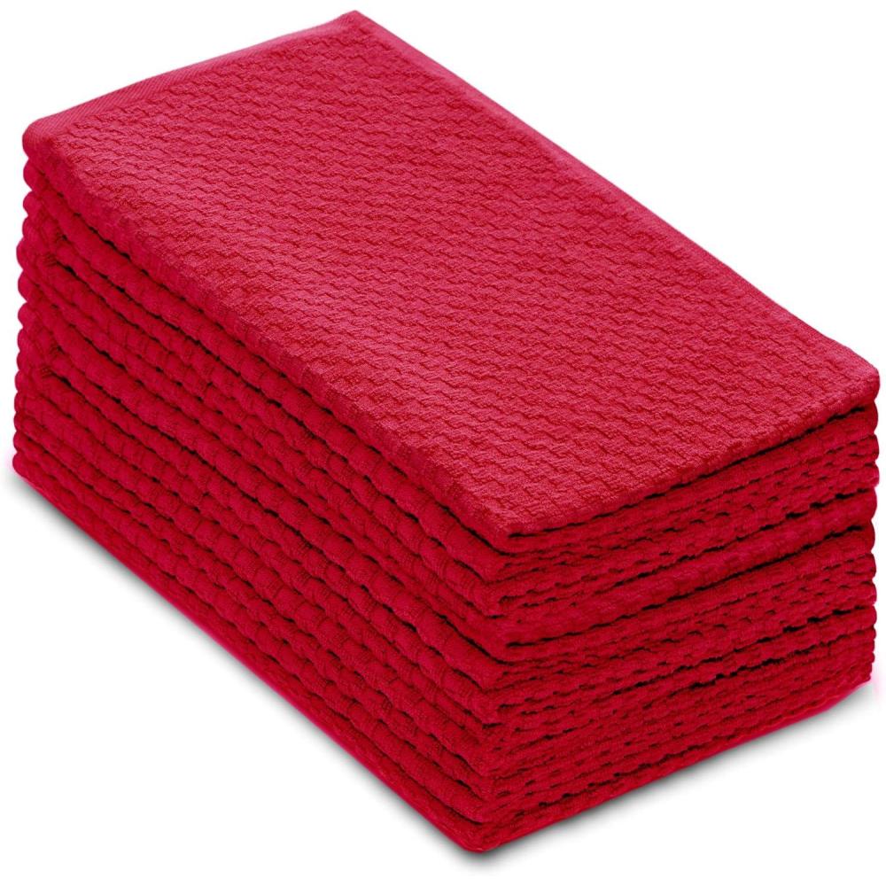 imageCOTTON CRAFT Amazing Kitchen Towels  Set of 12 Terry Towels  100 Cotton Euro Caf Waffle Weave Dish Towel Set  Soft Absorbent Quick Dry Low Lint Reusable Pantry Bar Cleaning Cloth  16x28  BlackRed