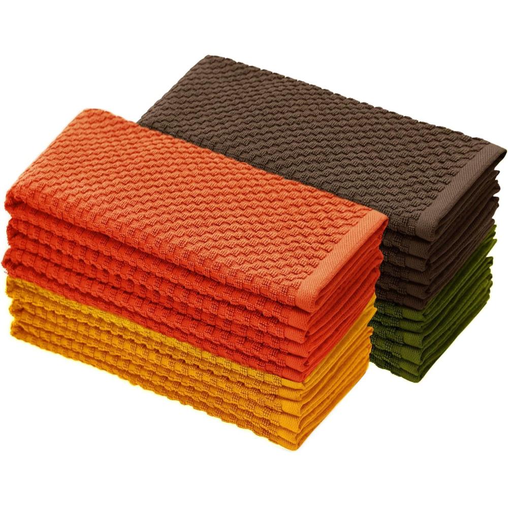 imageCOTTON CRAFT Amazing Kitchen Towels  Set of 12 Terry Towels  100 Cotton Euro Caf Waffle Weave Dish Towel Set  Soft Absorbent Quick Dry Low Lint Reusable Pantry Bar Cleaning Cloth  16x28  BlackHarvest Multi