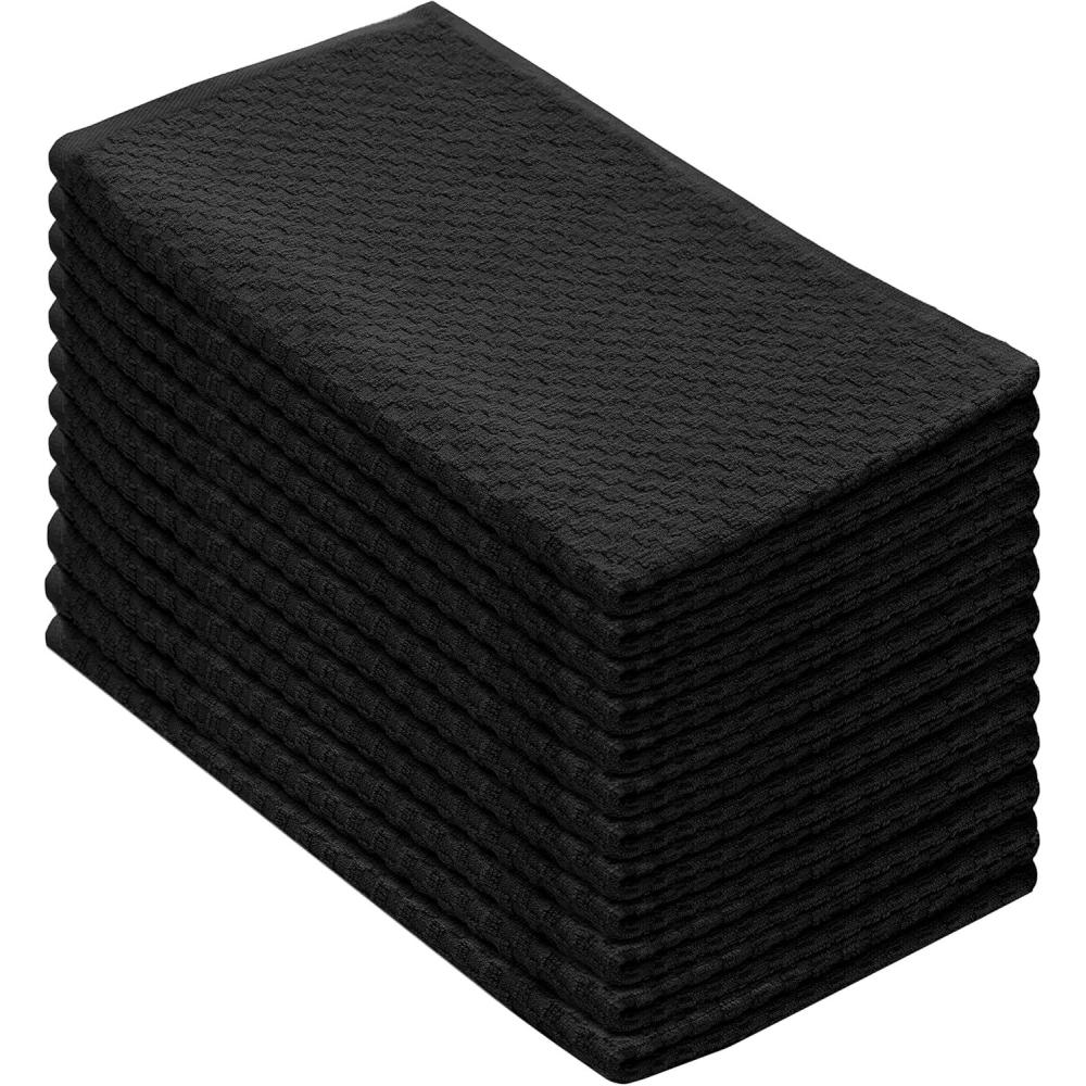 imageCOTTON CRAFT Amazing Kitchen Towels  Set of 12 Terry Towels  100 Cotton Euro Caf Waffle Weave Dish Towel Set  Soft Absorbent Quick Dry Low Lint Reusable Pantry Bar Cleaning Cloth  16x28  BlackBlack