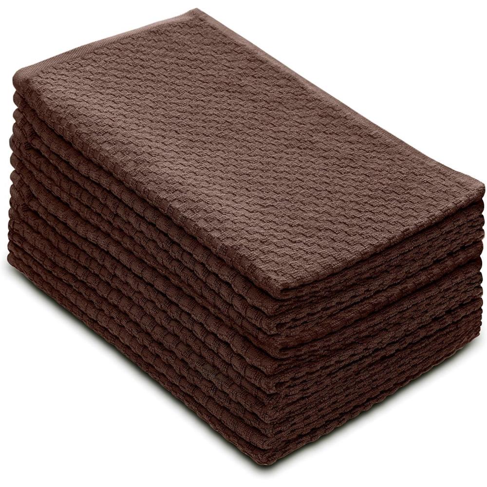 imageCOTTON CRAFT Amazing Kitchen Towels  Set of 12 Terry Towels  100 Cotton Euro Caf Waffle Weave Dish Towel Set  Soft Absorbent Quick Dry Low Lint Reusable Pantry Bar Cleaning Cloth  16x28  BlackChocolate