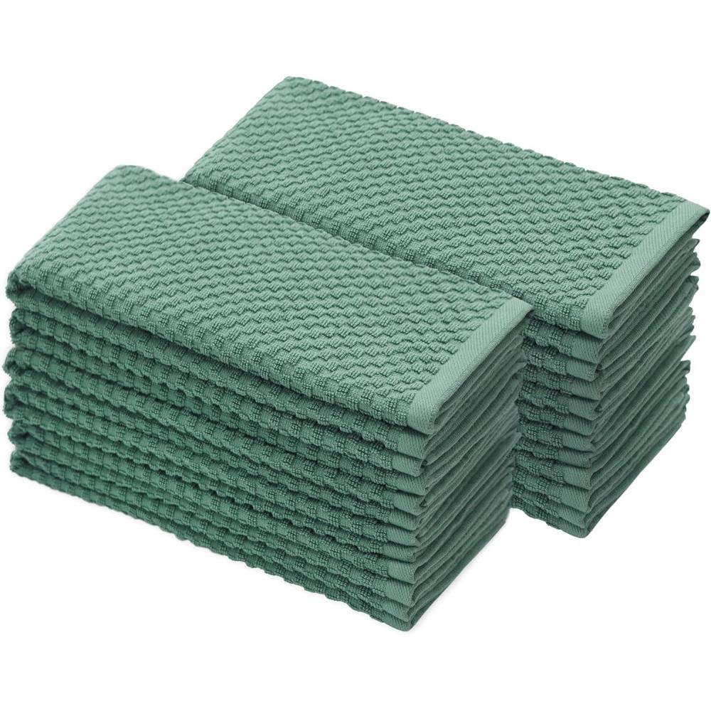 imageCOTTON CRAFT Amazing Kitchen Towels  Set of 12 Terry Towels  100 Cotton Euro Caf Waffle Weave Dish Towel Set  Soft Absorbent Quick Dry Low Lint Reusable Pantry Bar Cleaning Cloth  16x28  BlackSeafoam