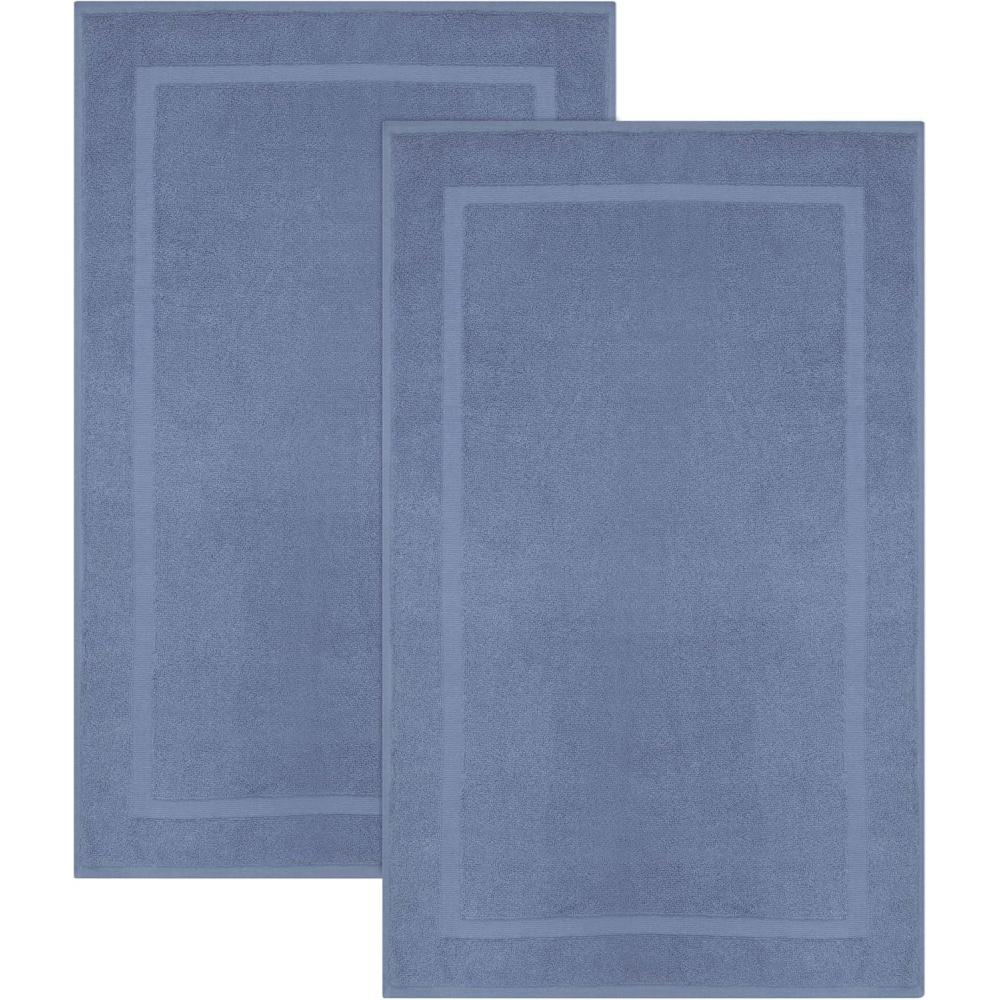 imageCOTTON CRAFT Bath Mats  2 Pack 100 Cotton 21x34 Inches  Ultra Absorbent  Plush 1000 GSM  Banded Border Luxury Towel Rug  Step Out Tub Shower Floor Mat Not a Bathroom Rug  BlackAzure Blue