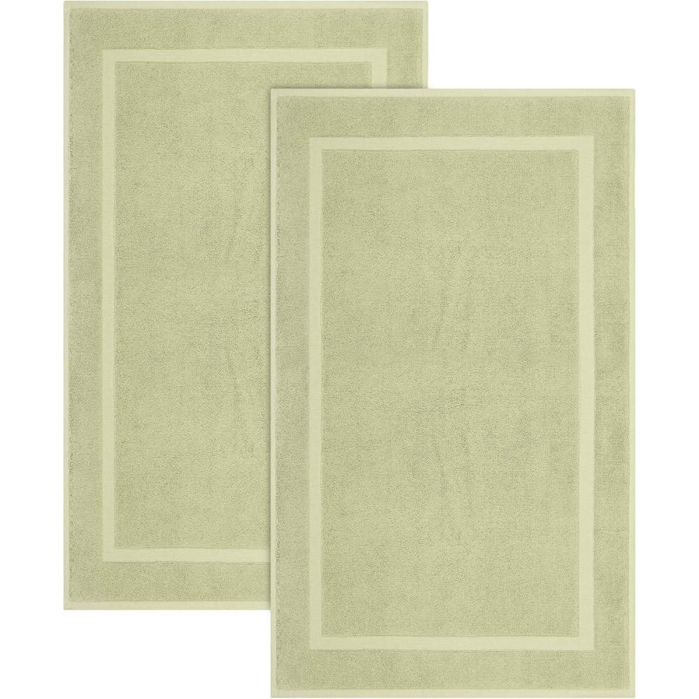 imageCOTTON CRAFT Bath Mats  2 Pack 100 Cotton 21x34 Inches  Ultra Absorbent  Plush 1000 GSM  Banded Border Luxury Towel Rug  Step Out Tub Shower Floor Mat Not a Bathroom Rug  BlackSage Green