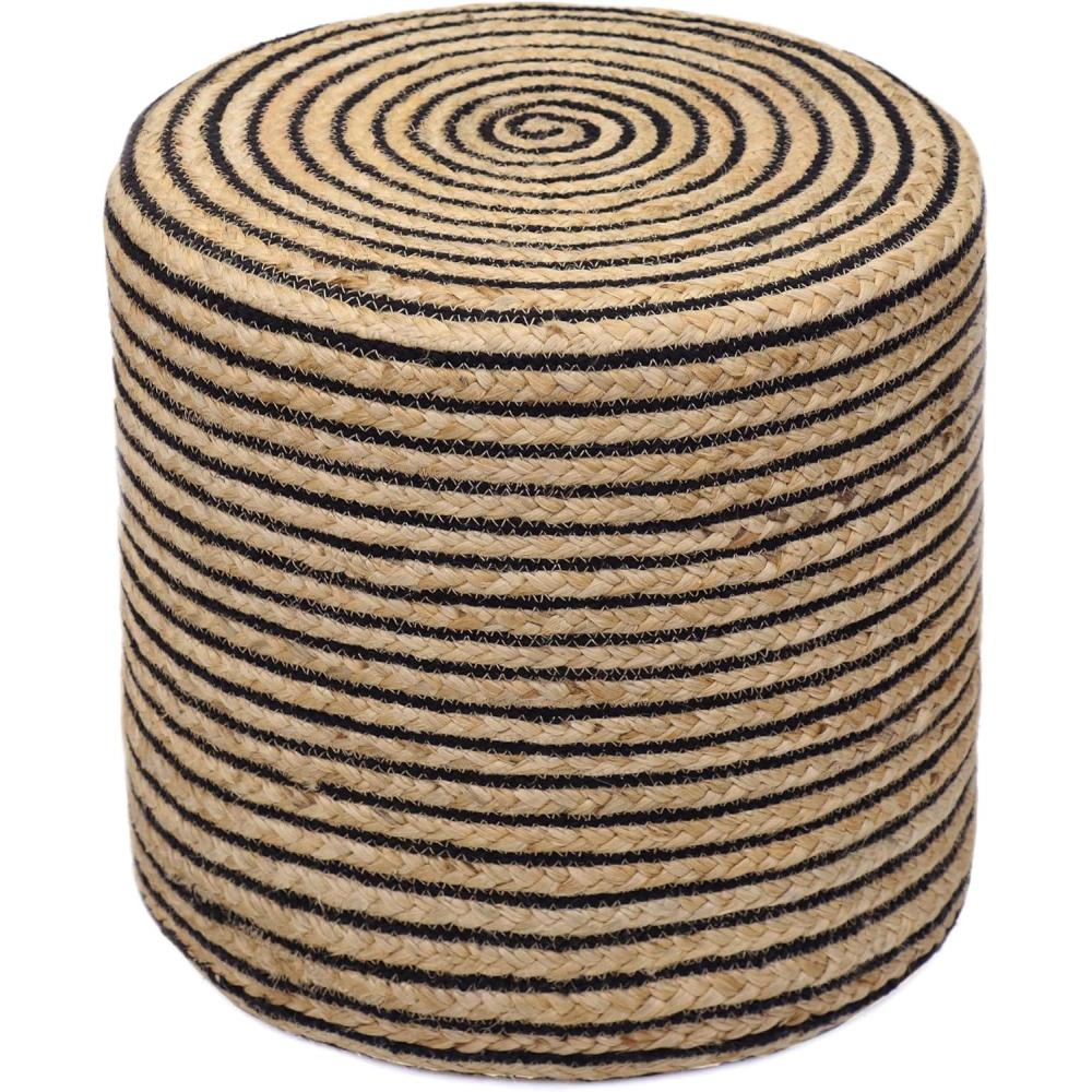 imageCOTTON CRAFT Braided Pouf  Cylindrical Jute Cotton Ottoman  Boho Foot Stool  Bedroom Dorm Family Room Accent Seating  Rustic Decorative Round Pouf  15 Dia x 16 Height  Natural Black PinstripeBlack Pinstripe