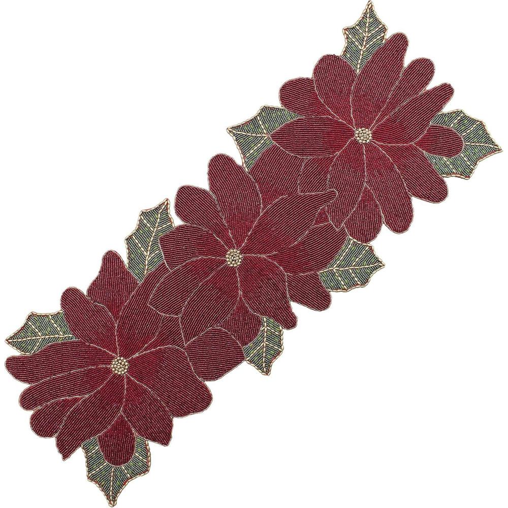 imageCOTTON CRAFT Christmas Beaded Table Runner  Candy Cane  Xmas Holiday Harvest Autumn Fall Thanksgiving Celebration Festive Party Handmade Kitchen Dining Tabletop Dcor Tablerunner  13 x 36  RedPoinsettia