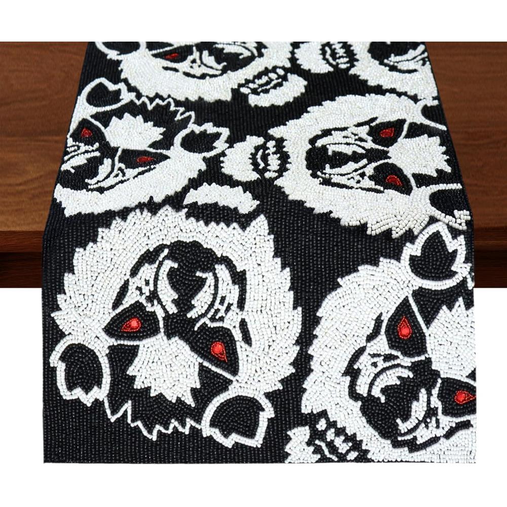 imageCOTTON CRAFT Christmas Beaded Table Runner  Poinsettia  Xmas Holiday Harvest Autumn Fall Thanksgiving Celebration Festive Party Handmade Kitchen Dining Tabletop Dcor Tablerunner  13x36  Red GreenWerewolf