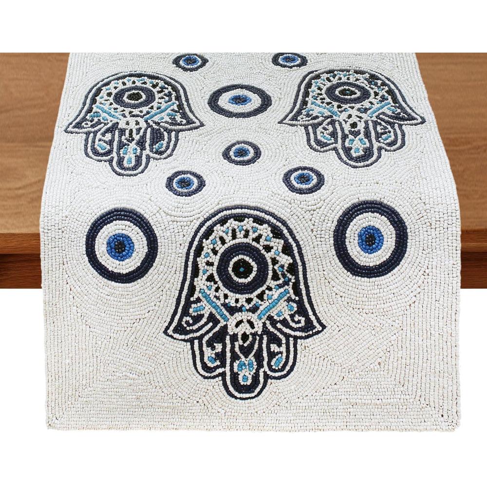 imageCOTTON CRAFT Christmas Beaded Table Runner  Poinsettia  Xmas Holiday Harvest Autumn Fall Thanksgiving Celebration Festive Party Handmade Kitchen Dining Tabletop Dcor Tablerunner  13x36  Red GreenHamsa Evil Eye Blue