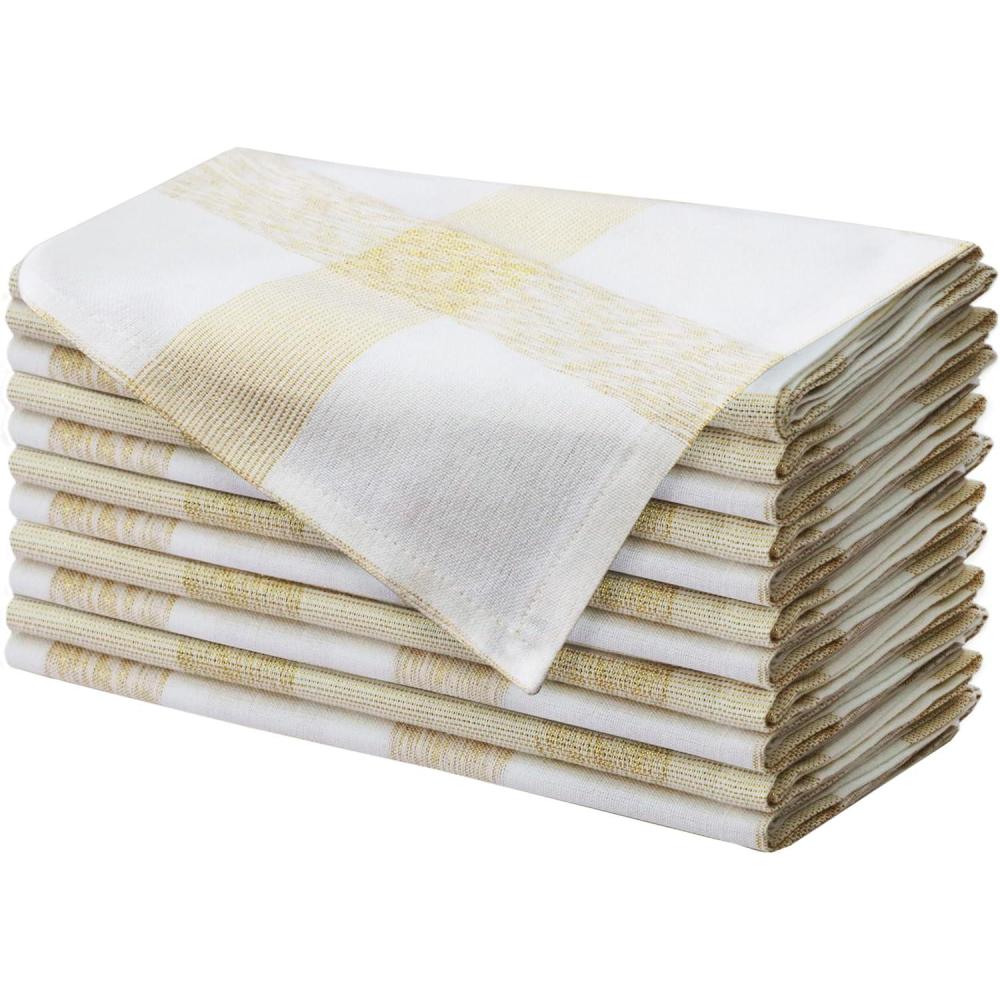 imageCOTTON CRAFT Christmas Holiday Napkins 12 Pack  Cotton Cloth Table Napkins  Reusable Washable  Lunch Dinner Party Celebration Decorative Napkin Festive Gift Bag 17x17 White ampamp Metallic Gold StripeWhite Gold Large Plaid