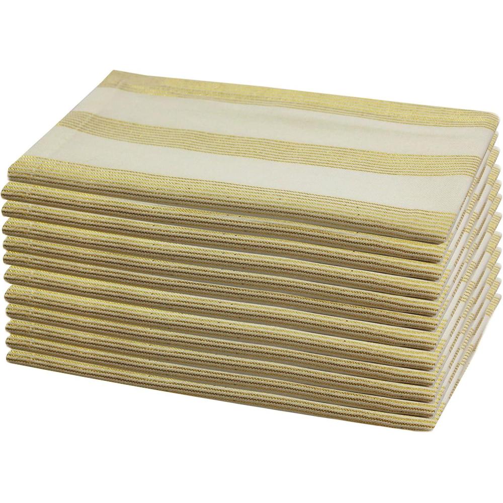 imageCOTTON CRAFT Christmas Holiday Napkins 12 Pack  Cotton Cloth Table Napkins  Reusable Washable  Lunch Dinner Party Celebration Decorative Napkin Festive Gift Bag 17x17 White ampamp Metallic Gold StripeMetallic Gold Stripes