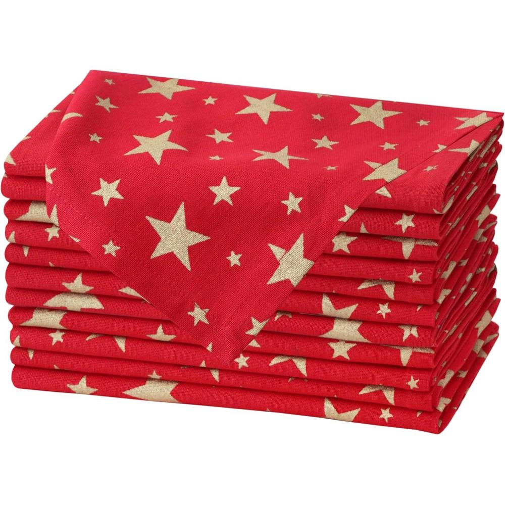 imageCOTTON CRAFT Christmas Holiday Napkins 12 Pack  Cotton Cloth Table Napkins  Reusable Washable  Lunch Dinner Party Celebration Decorative Napkin Festive Gift Bag 17x17 White ampamp Metallic Gold StripeRed Gold