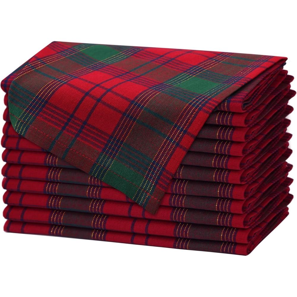 imageCOTTON CRAFT Christmas Holiday Napkins 12 Pack  Cotton Cloth Table Napkins  Reusable Washable  Lunch Dinner Party Celebration Decorative Napkin Festive Gift Bag 17x17 White ampamp Metallic Gold StripeRed Green Gold Plaid