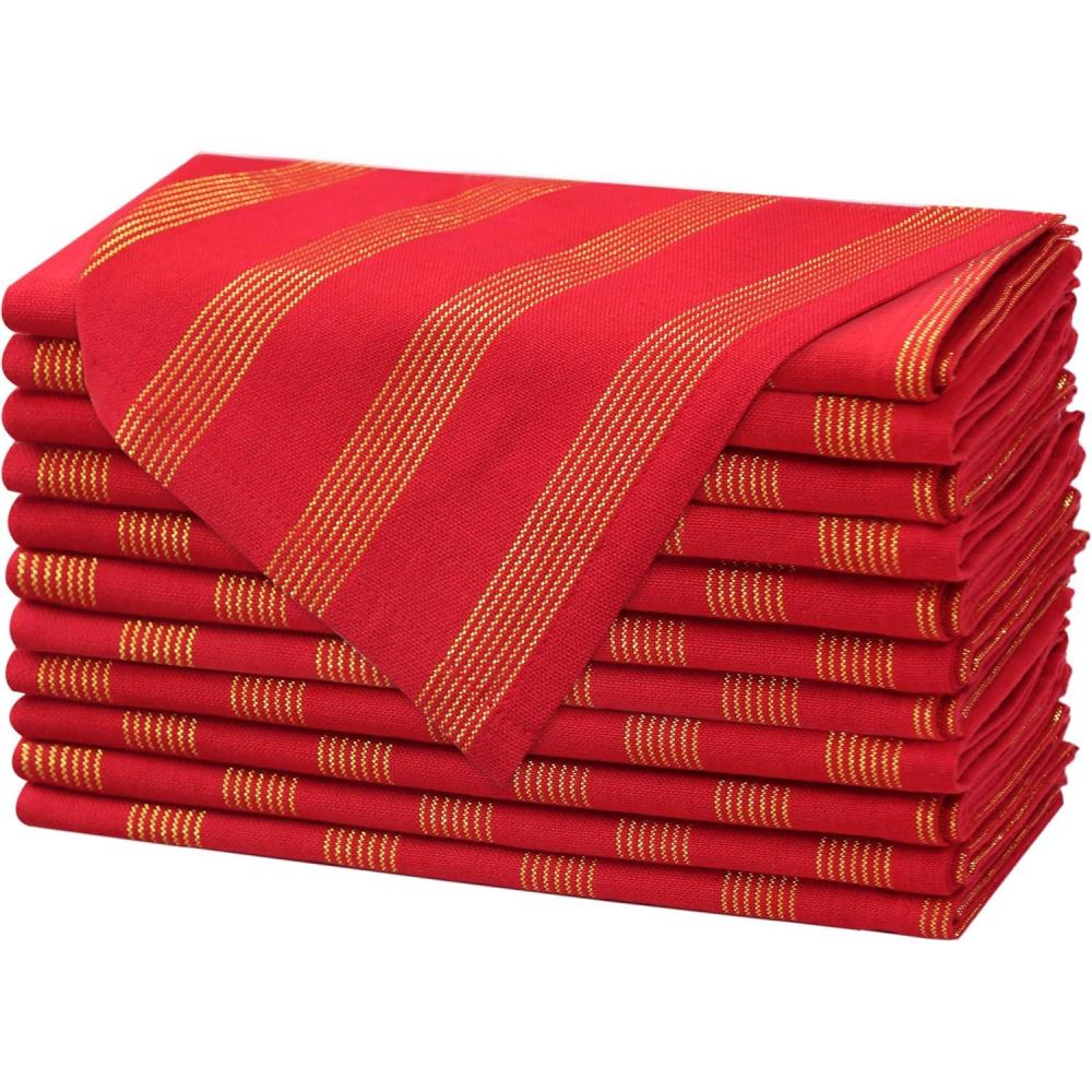 imageCOTTON CRAFT Christmas Holiday Napkins 12 Pack  Cotton Cloth Table Napkins  Reusable Washable  Lunch Dinner Party Celebration Decorative Napkin Festive Gift Bag 17x17 White ampamp Metallic Gold StripeRed Gold Stripes