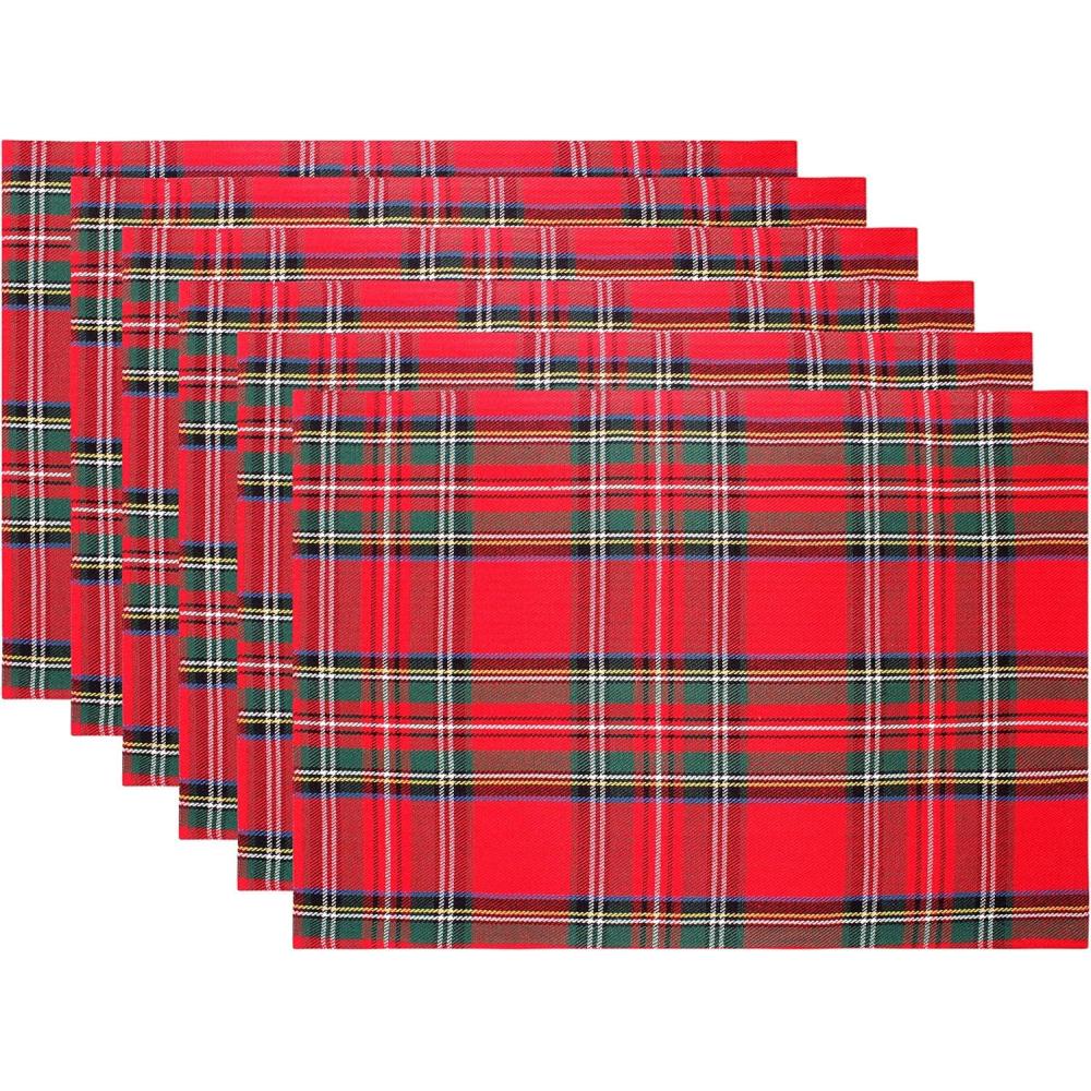 imageCOTTON CRAFT Christmas Placemats  Set of 6 Xmas Tartan Plaid Festive Table Mat  Pure Cotton Reusable Gingham Buffalo Check Decorative Celebration Party Holiday Table Dcor  13x19  Red Green MultiRed Green Ivory