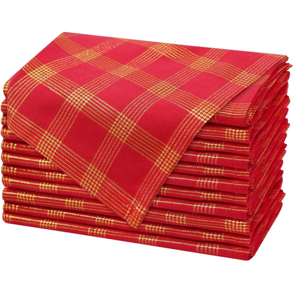 imageCOTTON CRAFT Christmas Red Napkins 12 Pack 100 Cotton Dinner Napkins  All Year Xmas Fall Thanksgiving Celebration Party Gift Holiday Table Napkin  Soft Washable Reusable Cloth Napkin 18x18Red Gold Plaid