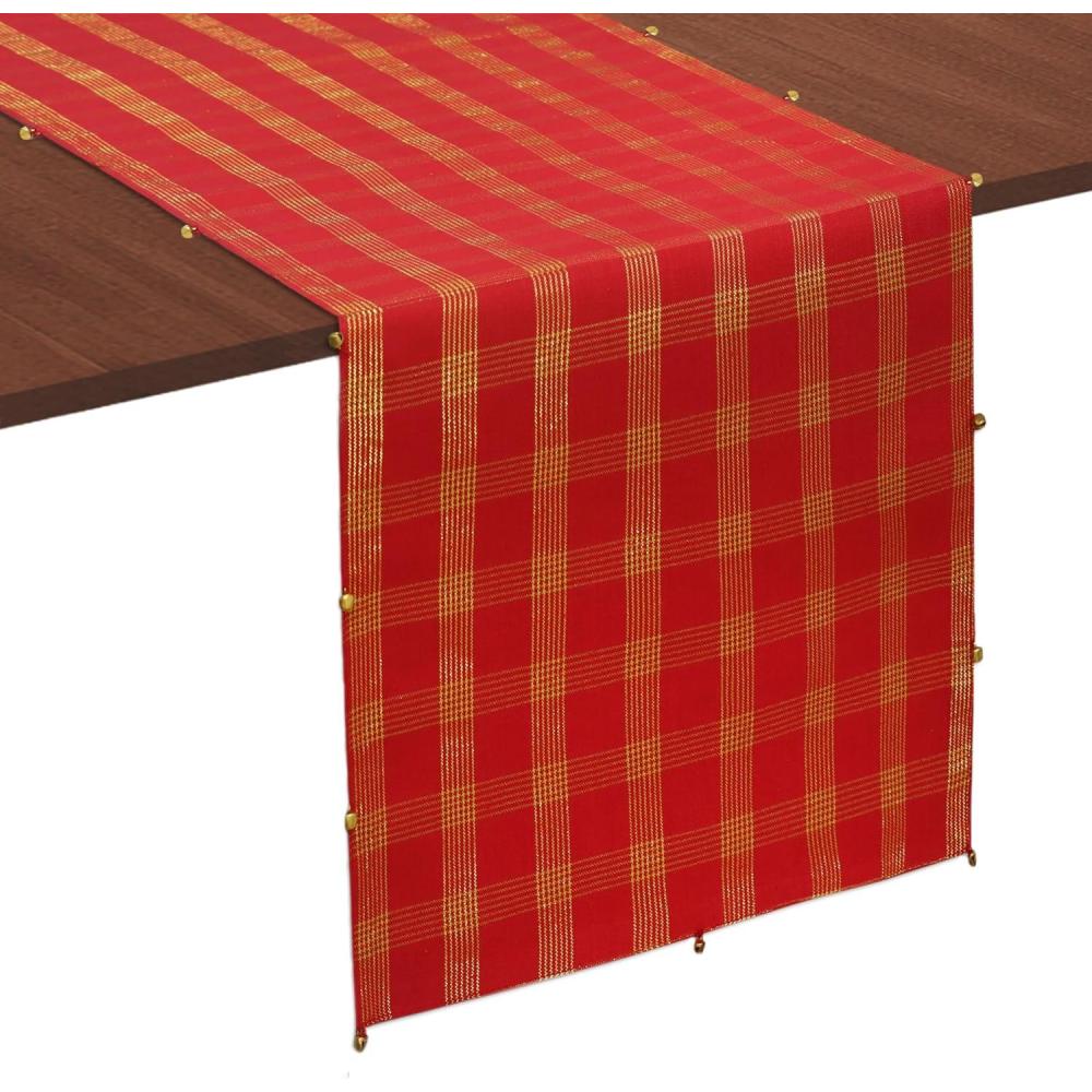 imageCOTTON CRAFT Christmas Table Runner  Xmas Tartan Plaid Festive Tablerunner  Pure Cotton Gingham Buffalo Check Reusable Decorative Holiday Party Celebration Table Dcor  13x72 Inch  Red Green MultiRed Gold Bells Plaid