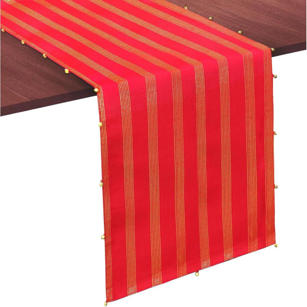 imageCOTTON CRAFT Christmas Table Runner  Xmas Tartan Plaid Festive Tablerunner  Pure Cotton Gingham Buffalo Check Reusable Decorative Holiday Party Celebration Table Dcor  13x72 Inch  Red Green MultiRed Gold Bells Stripe