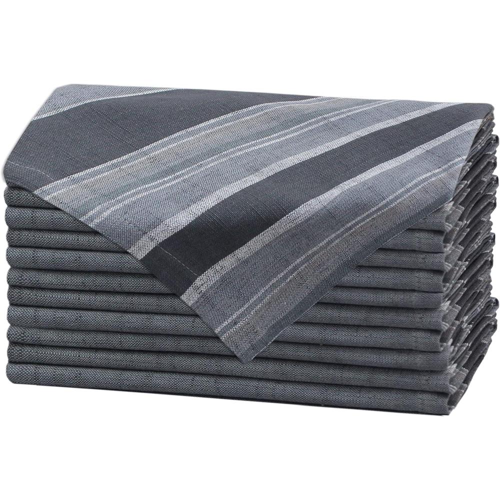 imageCOTTON CRAFT Cloth Napkin  Set of 12 Pure Cotton Slub Harvest Orange Lace Trim Dinner Napkins  Fall Thanksgiving Xmas Holiday Table Celebration Festive Party Thick Washable Reusable Napkin 18x18Grey Stripe