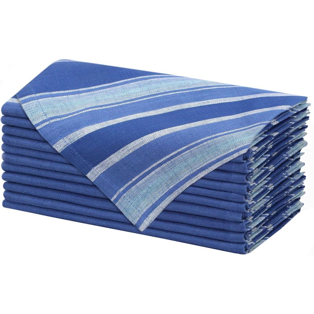 imageCOTTON CRAFT Cloth Napkin  Set of 12 Pure Cotton Slub Harvest Orange Lace Trim Dinner Napkins  Fall Thanksgiving Xmas Holiday Table Celebration Festive Party Thick Washable Reusable Napkin 18x18Blue Stripe