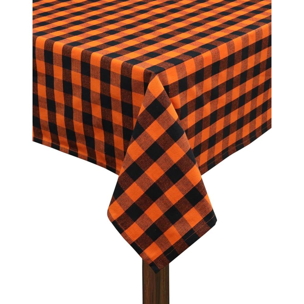 imageCOTTON CRAFT Countryside Classic Gingham Buffalo Check Plaid Tablecloth Premium Cotton Halloween Harvest Autumn Fall Thanksgiving Holiday Christmas Xmas Dining Celebration Festive Party  60x120 RedOrange Black