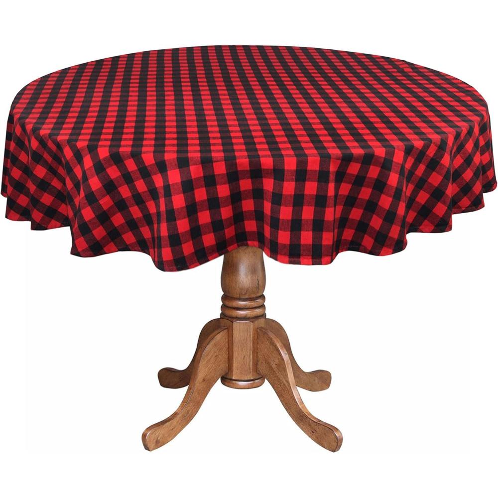 imageCOTTON CRAFT Countryside Classic Gingham Buffalo Check Plaid Tablecloth Premium Cotton Halloween Harvest Autumn Fall Thanksgiving Holiday Christmas Xmas Dining Celebration Festive Party  60x120 RedRed Black