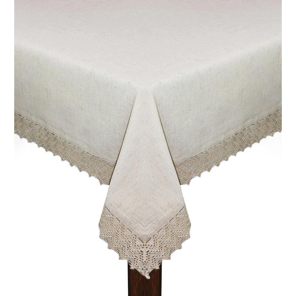 imageCOTTON CRAFT Flax Linen Tablecloth with Lace  60x120 inch XL Rectangle Table Cloth  Harvest Thanksgiving Holiday Party Kitchen Dining Table Cover  Washable Reusable 10 Foot Tabletop Cover  Natural