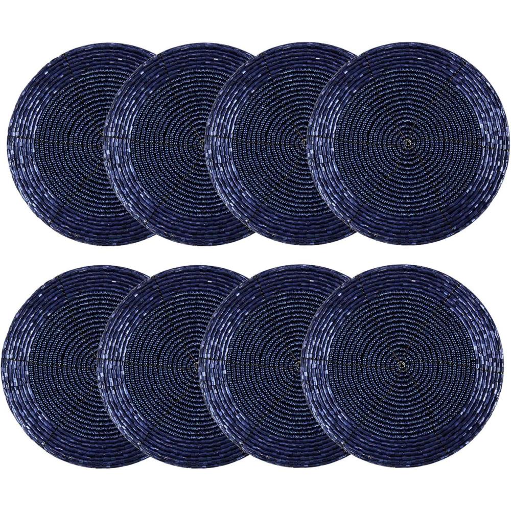 imageCOTTON CRAFT Glitz Beaded Coasters  Set of 8 Handmade Bar Drink Tabletop Protection Coasters  Halloween Harvest Autumn Fall Thanksgiving Holiday Christmas Xmas Party  4 inches Round  BrownNavy