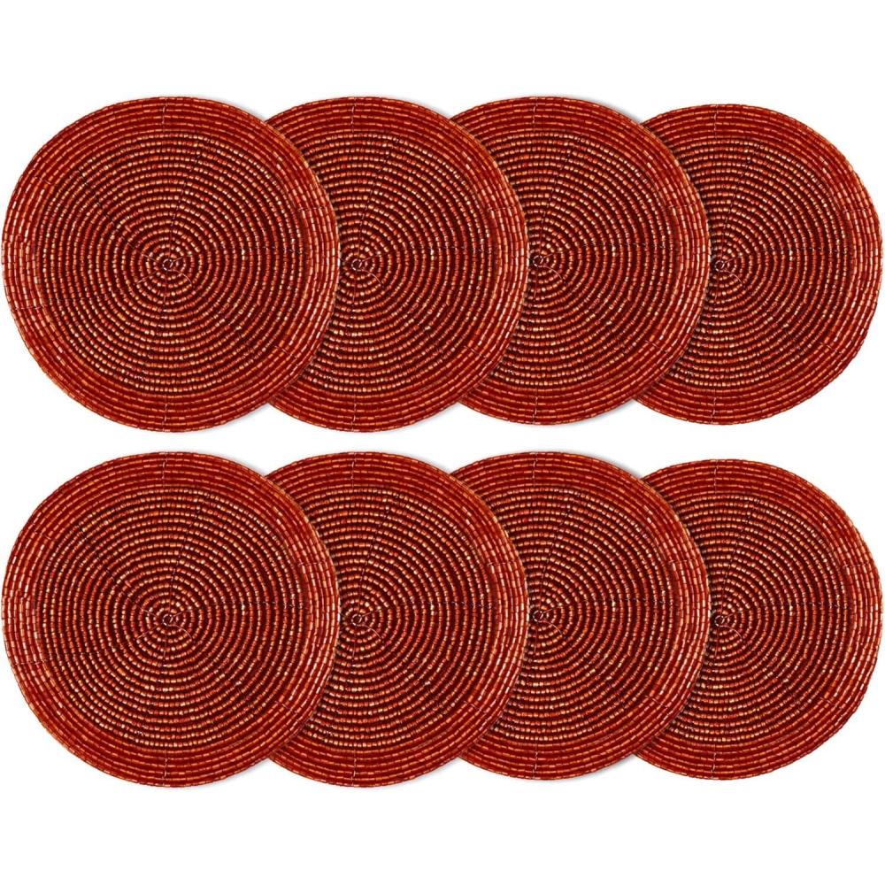 imageCOTTON CRAFT Glitz Beaded Coasters  Set of 8 Handmade Bar Drink Tabletop Protection Coasters  Halloween Harvest Autumn Fall Thanksgiving Holiday Christmas Xmas Party  4 inches Round  BrownRust