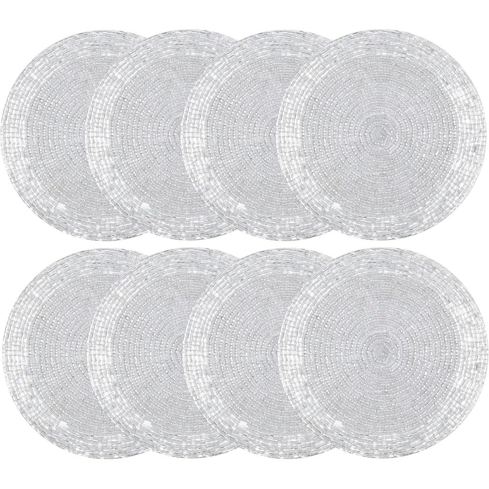 imageCOTTON CRAFT Glitz Handmade Beaded Bar Drink Tabletop Protection Coasters  Set of 8  Halloween Harvest Autumn Fall Thanksgiving Holiday Christmas Xmas Celebration Festive Party  4 in Round  SilverSilver
