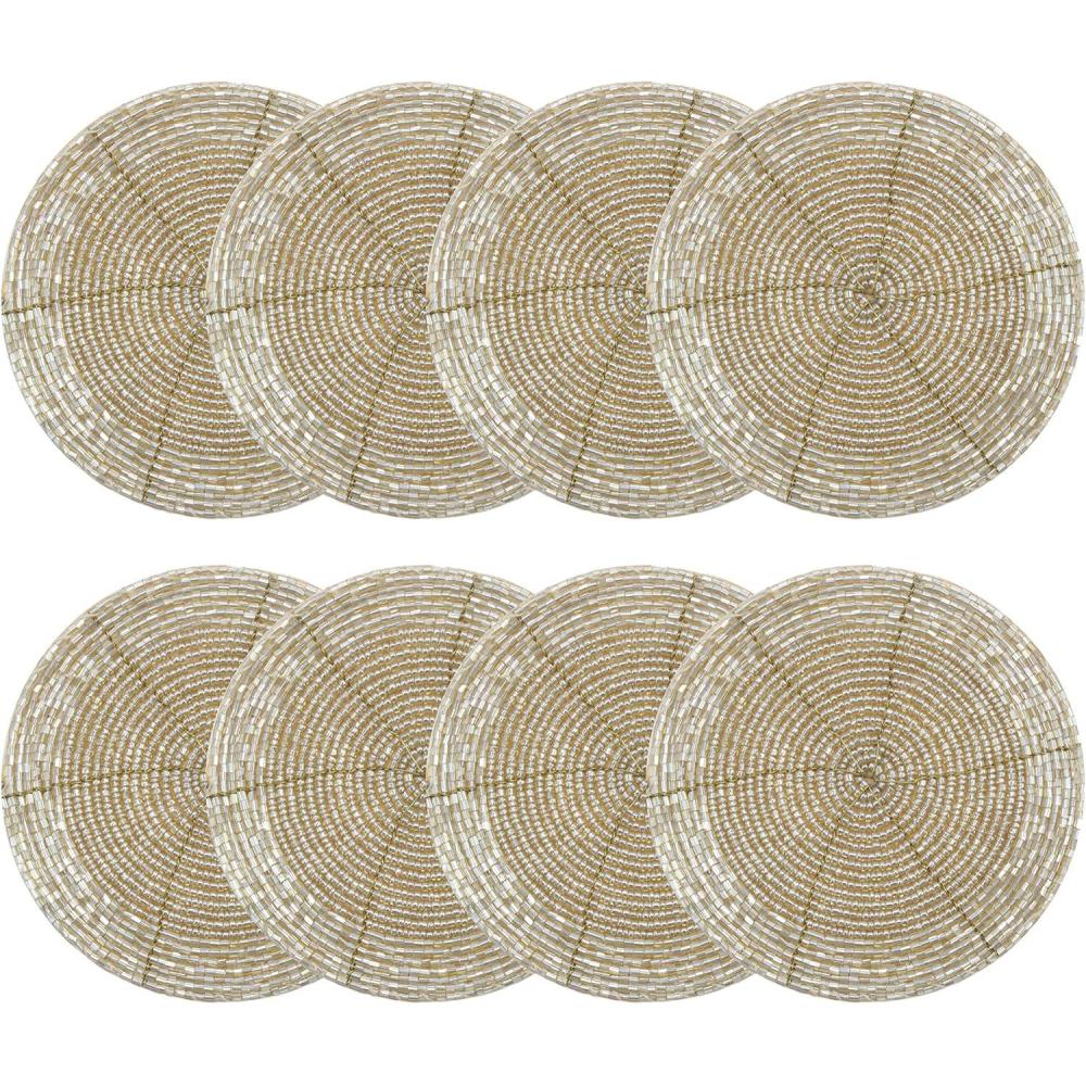 imageCOTTON CRAFT Glitz Handmade Beaded Bar Drink Tabletop Protection Coasters  Set of 8  Halloween Harvest Autumn Fall Thanksgiving Holiday Christmas Xmas Celebration Party  4 in Round  Champagne
