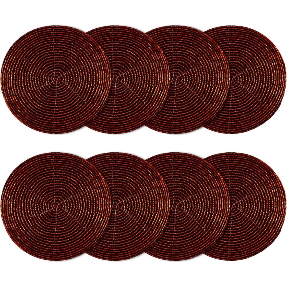 imageCOTTON CRAFT Glitz Handmade Beaded Bar Drink Tabletop Protection Coasters  Set of 8  Halloween Harvest Autumn Fall Thanksgiving Holiday Christmas Xmas Celebration Festive Party  4 in Round  SilverBurgundy