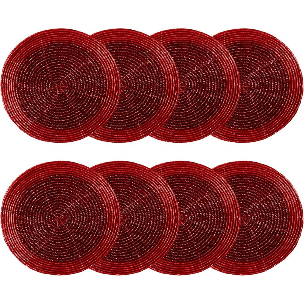 imageCOTTON CRAFT Glitz Handmade Beaded Bar Drink Tabletop Protection Coasters  Set of 8  Halloween Harvest Autumn Fall Thanksgiving Holiday Christmas Xmas Celebration Festive Party  4 in Round  SilverRed
