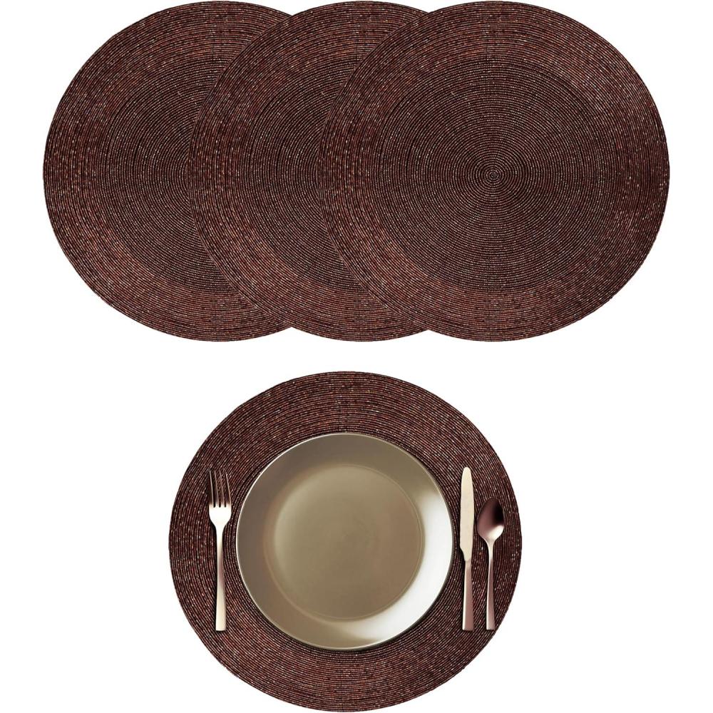 imageCOTTON CRAFT Glitz Handmade Beaded Charger Placemats  Set of 4  Halloween Harvest Autumn Fall Holiday Christmas Xmas Dining Celebration Festive Party Table Dcor  135 inch Round  RedBrown