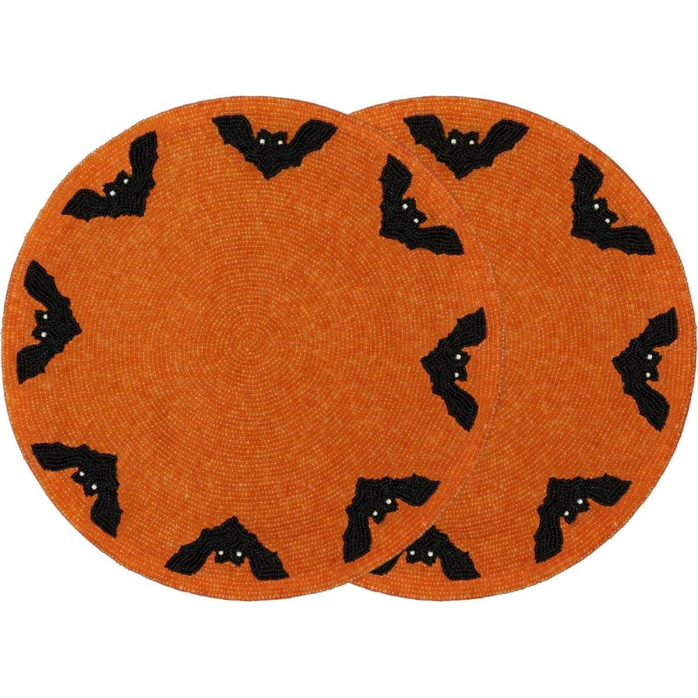 imageCOTTON CRAFT Glitz Handmade Beaded Charger Placemats  Set of 4  Halloween Harvest Autumn Fall Holiday Christmas Xmas Dining Celebration Festive Party Table Dcor  135 inch Round  RedOrange Black