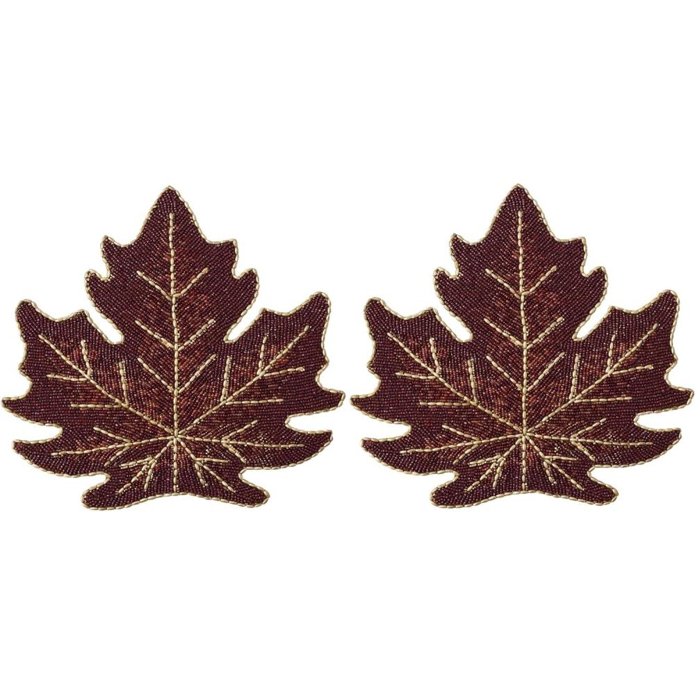 imageCOTTON CRAFT Glitz Handmade Beaded Charger Placemats  Set of 4  Halloween Harvest Autumn Fall Holiday Christmas Xmas Dining Celebration Festive Party Table Dcor  135 inch Round  RedBurgundy Gold