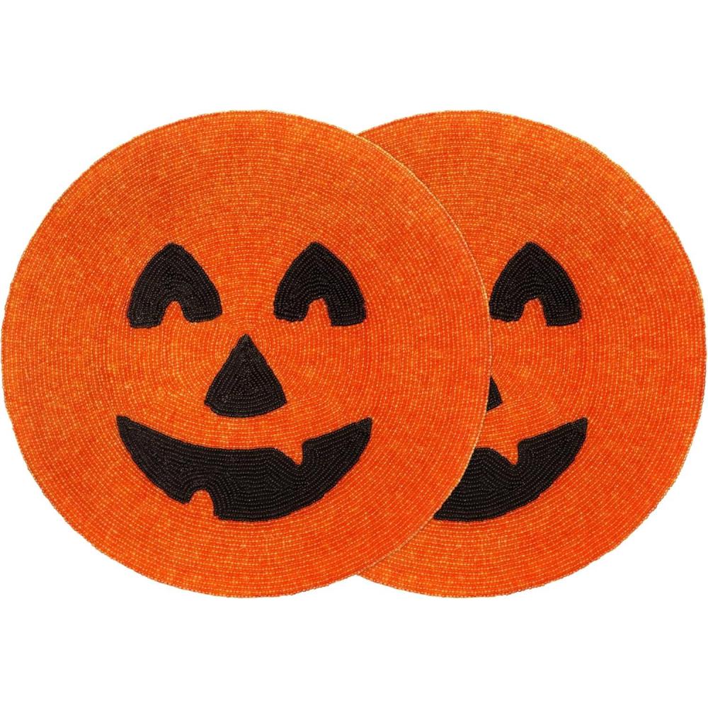 imageCOTTON CRAFT Glitz Handmade Beaded Charger Placemats  Set of 4  Halloween Harvest Autumn Fall Holiday Christmas Xmas Dining Celebration Festive Party Table Dcor  135 inch Round  RedPumpkin Orange