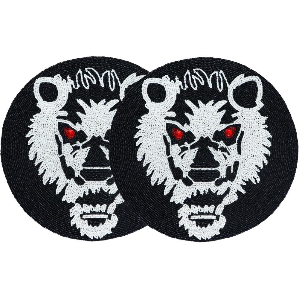imageCOTTON CRAFT Glitz Handmade Beaded Charger Placemats  Set of 4  Halloween Harvest Autumn Fall Holiday Christmas Xmas Dining Celebration Festive Party Table Dcor  135 inch Round  RedBlack White  Werewolf