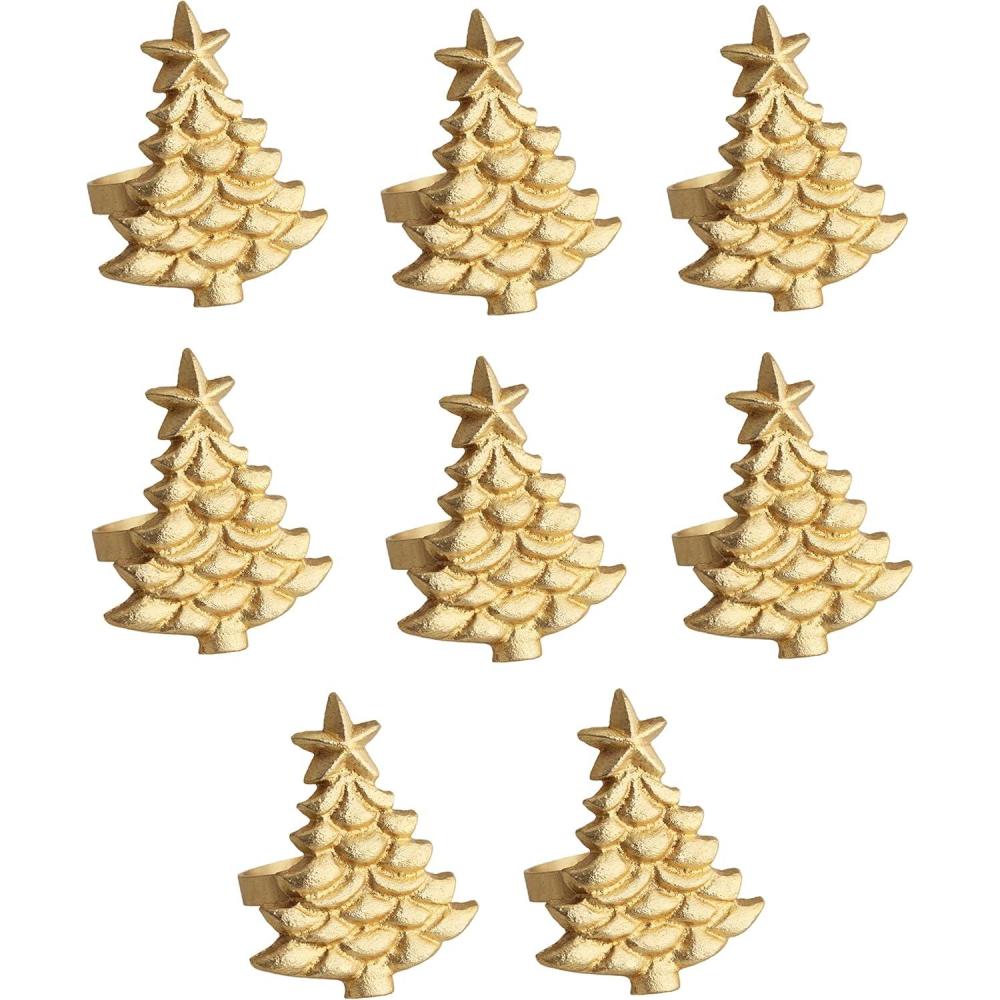 imageCOTTON CRAFT Glitz Handmade Beaded Dining Table Napkin Rings  Set of 12  Halloween Harvest Autumn Fall Thanksgiving Holiday Christmas Xmas Celebration Festive Party Gift Dcor  GoldGold  Xmas Tree