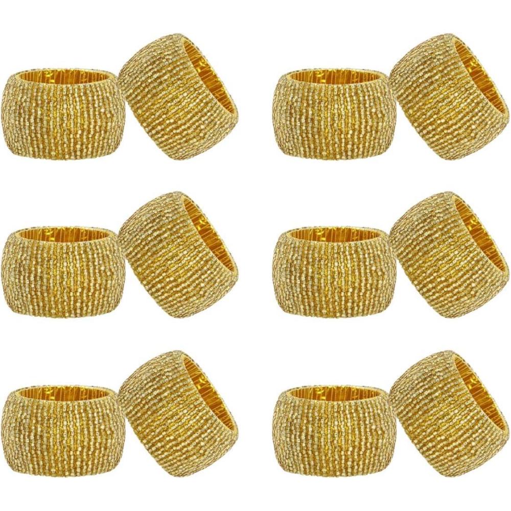 imageCOTTON CRAFT Glitz Handmade Beaded Dining Table Napkin Rings  Set of 12  Halloween Harvest Autumn Fall Thanksgiving Holiday Christmas Xmas Celebration Festive Party Gift Dcor  GoldGold  Beaded