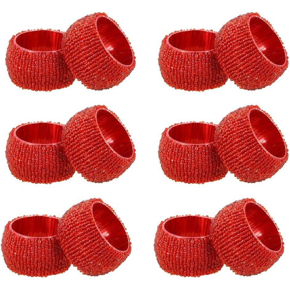 imageCOTTON CRAFT Glitz Handmade Beaded Dining Table Napkin Rings  Set of 12  Halloween Harvest Autumn Fall Thanksgiving Holiday Christmas Xmas Celebration Festive Party Gift Dcor  GoldRed  Beaded