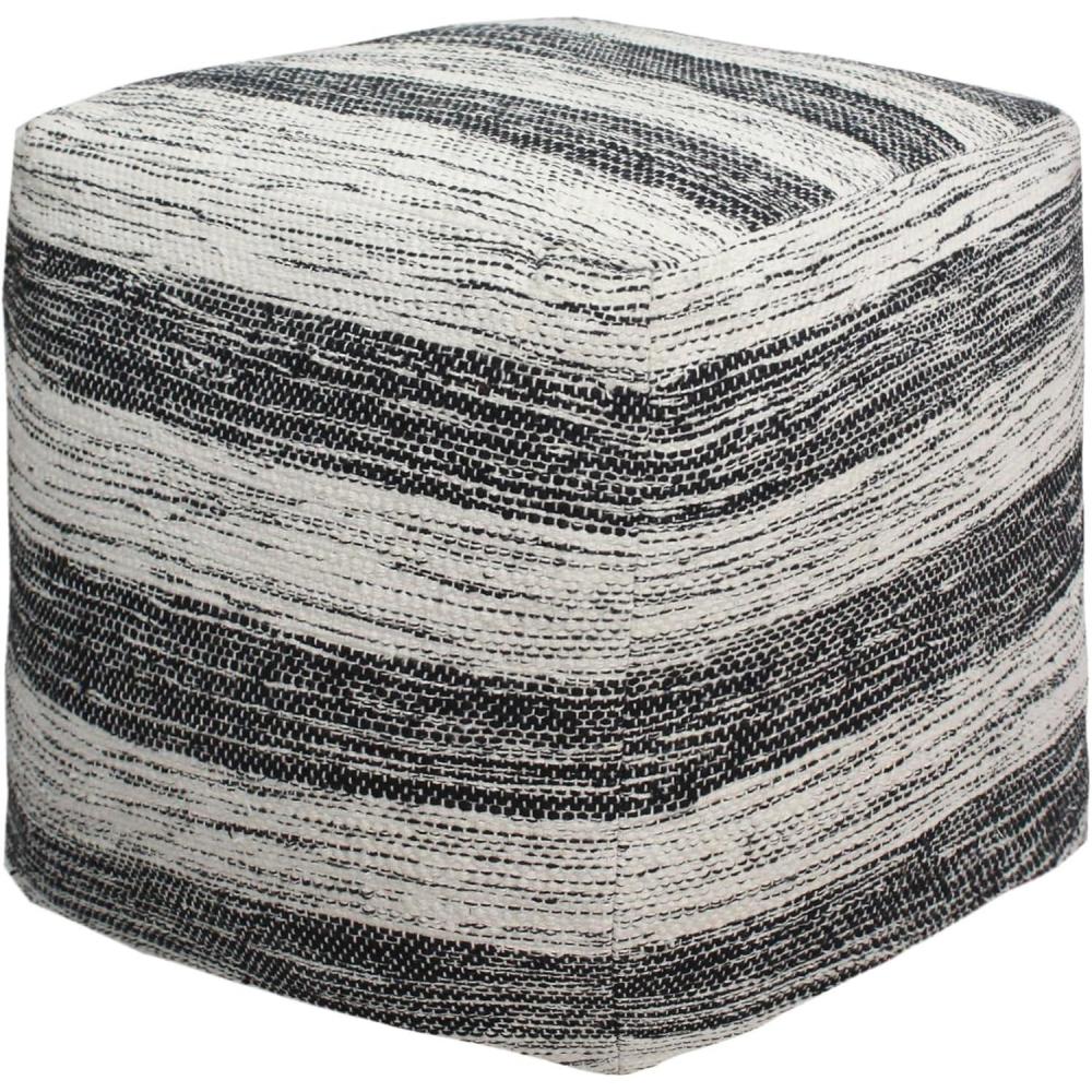 imageCOTTON CRAFT Hand Tufted Pouf  Bedroom Dorm Home Accent  Foot Stool  Ottoman  Bean Bag  Versatile Modern Comfortable Prefilled Woven Cotton Square Pouf Footrest  16x16x16 inches  IvoryBlack Dhurrie