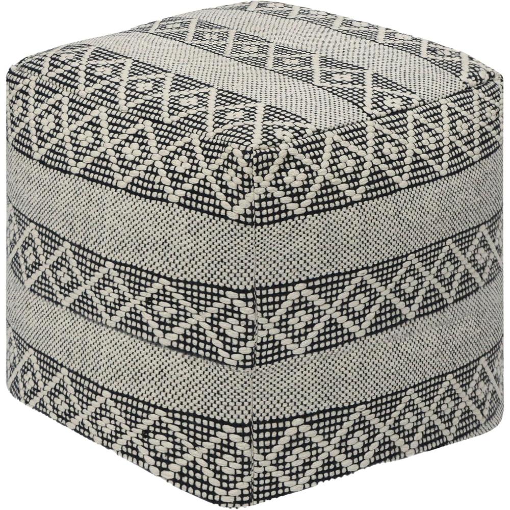 imageCOTTON CRAFT Hand Tufted Pouf  Bedroom Dorm Home Accent  Foot Stool  Ottoman  Bean Bag  Versatile Modern Comfortable Prefilled Woven Cotton Square Pouf Footrest  16x16x16 inches  IvoryIvory Black Stripe