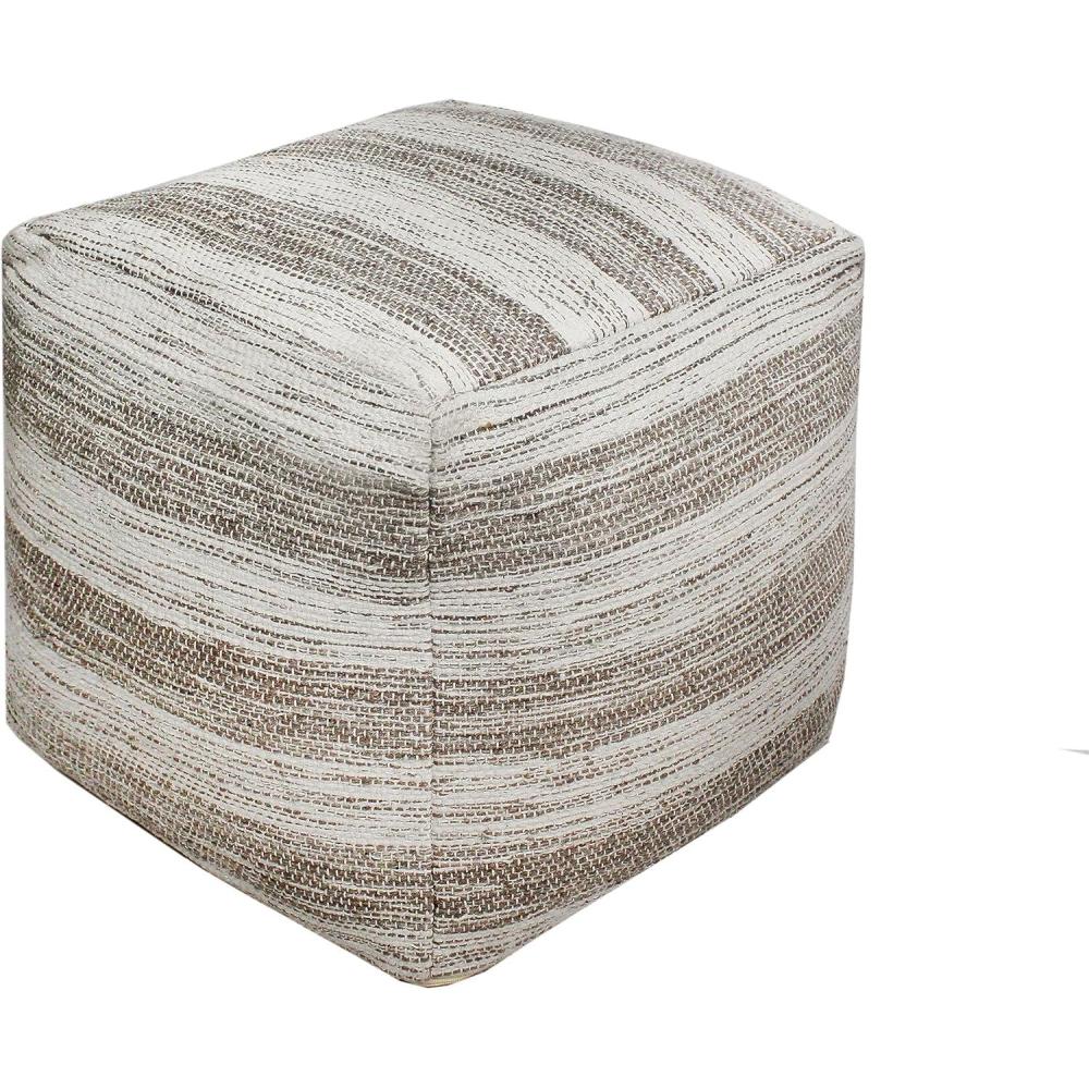 imageCOTTON CRAFT Hand Tufted Pouf  Bedroom Dorm Home Accent  Foot Stool  Ottoman  Bean Bag  Versatile Modern Comfortable Prefilled Woven Cotton Square Pouf Footrest  16x16x16 inches  IvoryGrey Dhurrie