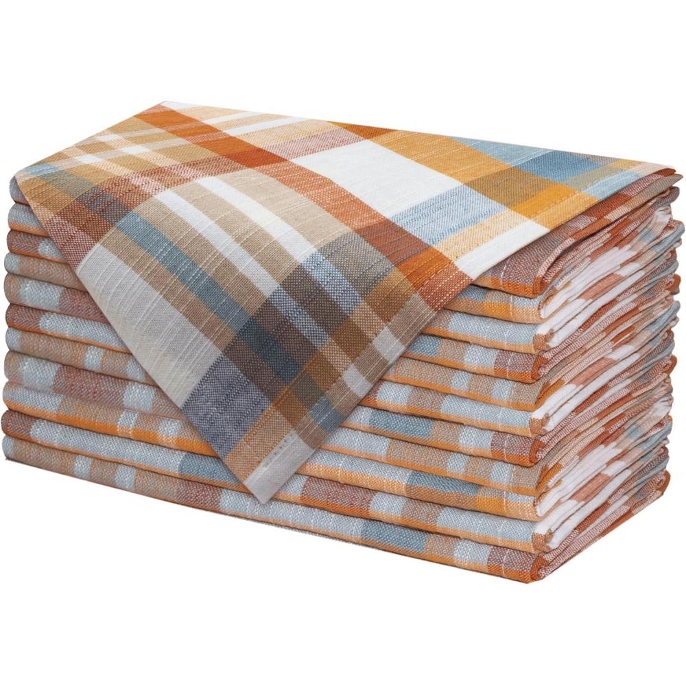 imageCOTTON CRAFT Harvest Plaid Cloth Napkin  Set of 12 Pure Cotton Dinner Napkins  Everyday Fall Halloween Thanksgiving Holiday Party Table Napkin Gift  Reusable Napkin  17x17  Rust Orange MultiBlue Rust Multi