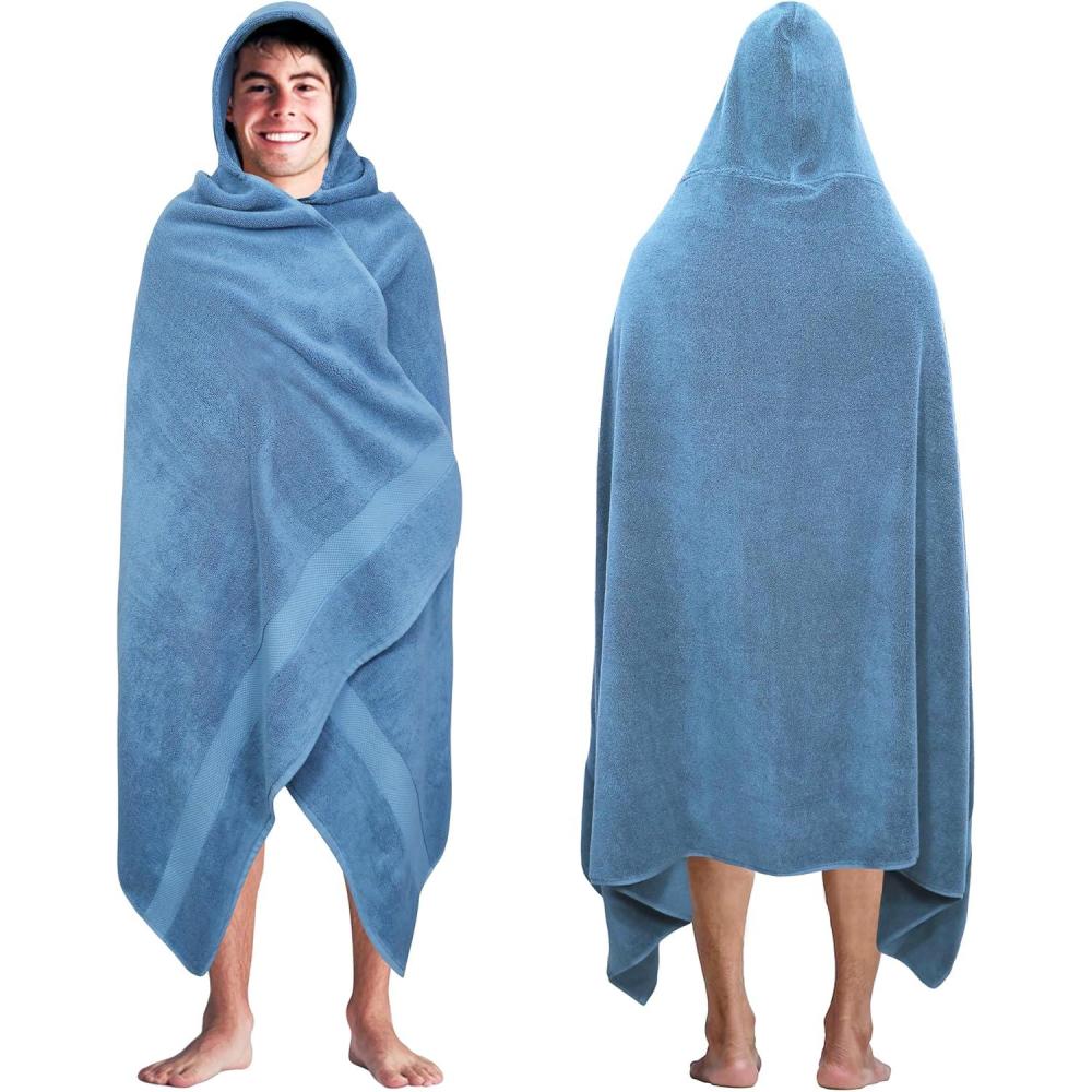 imageCOTTON CRAFT Hooded Hotel Towel  Oversized Extra Large 40 x 80  Heavyweight 700 GSM Towel with Hood for Adults  100 Cotton Ringspun Terry Pool Beach Bath Sheet Wrap  Soft Plush Absorbent  BlueBlue  Hooded Towel