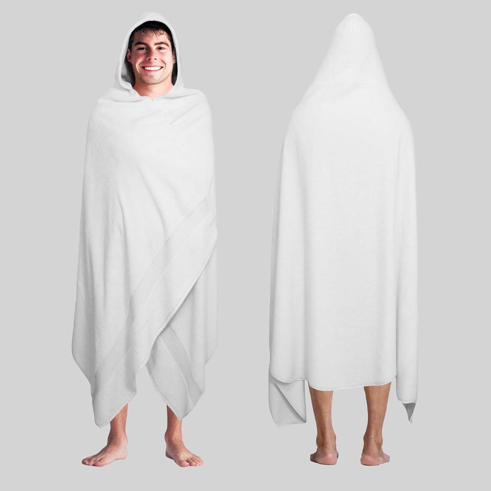 imageCOTTON CRAFT Hooded Hotel Towel  Oversized Extra Large 40 x 80  Heavyweight 700 GSM Towel with Hood for Adults  100 Cotton Ringspun Terry Pool Beach Bath Sheet Wrap  Soft Plush Absorbent  BlueWhite  Hooded Towel